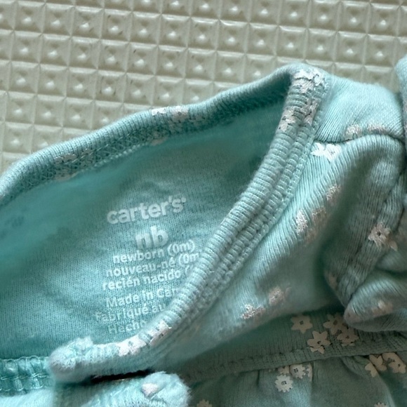 Carter's|Baby girl mint blue button down bubble romper in floral & bunny print• - Picture 4 of 4